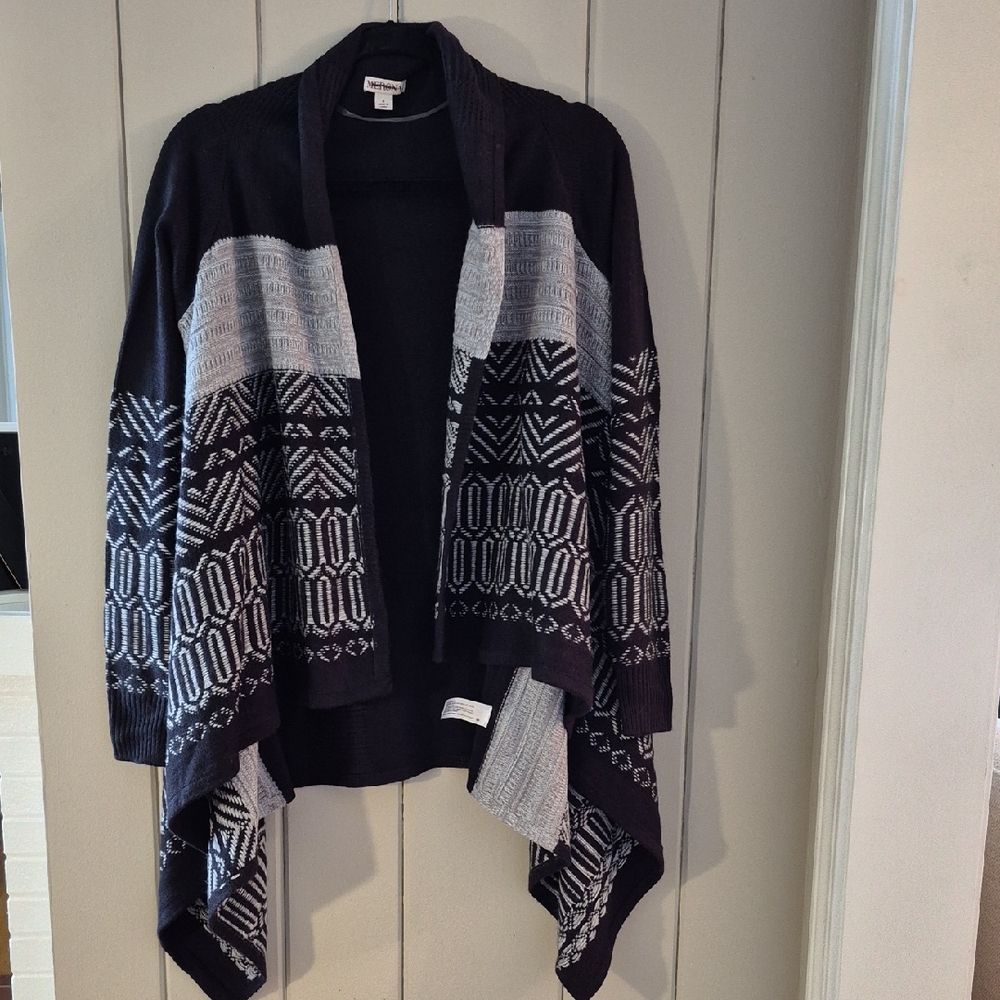 Merona Open-Front Cardigan Jacket - Black/Grey Geometric - Size Small